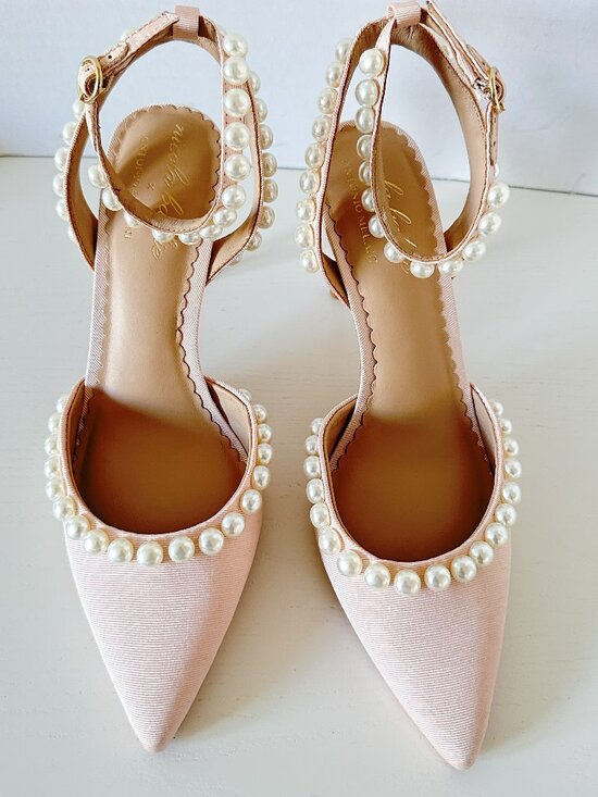 Nicola Bathie Shoes - NWOB Antonio Melani x Nicola Bathie Bebe Nude Ankle Strap Pearl Pumps Size 8.5
